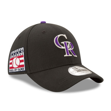 Men’s New Era Colorado Rockies Baseball Hall of Fame Logo 39THIRTY Black Flex Fit Cap