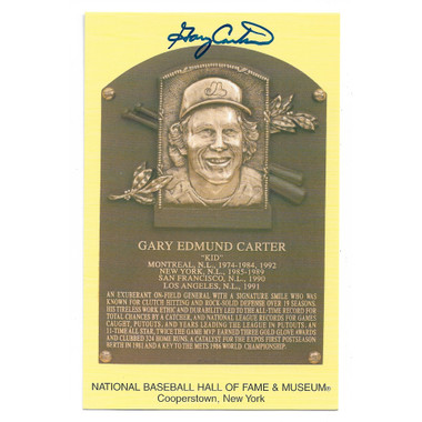 Gary Carter Autographed Hall of Fame Plaque Postcard (JSA)