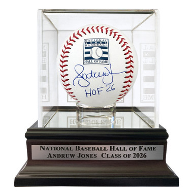 Andruw Jones Autographed Hall of Fame Logo Baseball with HOF 26 Inscription with Case (HOF)