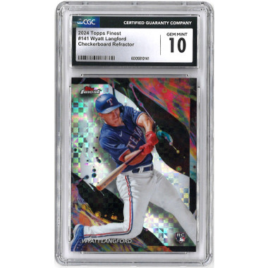 Wyatt Langford Texas Rangers 2024 Topps Finest Checkerboard Refractor # 141 Rookie Card CGC 10