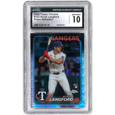 Wyatt Langford Texas Rangers 2024 Topps Chrome Prism Refractor # 122 Rookie Card CGC 10