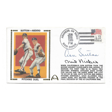 Don Sutton and Phil Niekro Autographed First Day Cover - 1986 Pitching Duel 300 Game Winners (JSA)