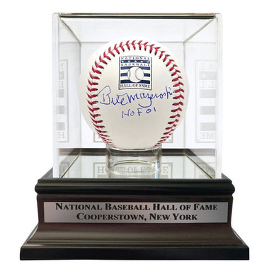 Bill Mazeroski Autographed Hall of Fame Logo Baseball with HOF 01 Inscription with HOF Case (JSA)