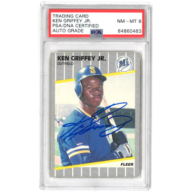 Ken Griffey Jr. Autographed Baseball Rookie Card 1989 Fleer # 548 (PSA 8)
