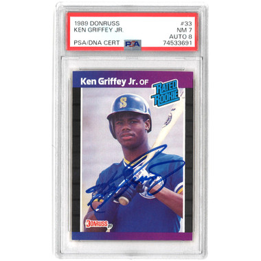 Ken Griffey Jr. Autographed Baseball Rookie Card 1989 Donruss # 33 (PSA 7)