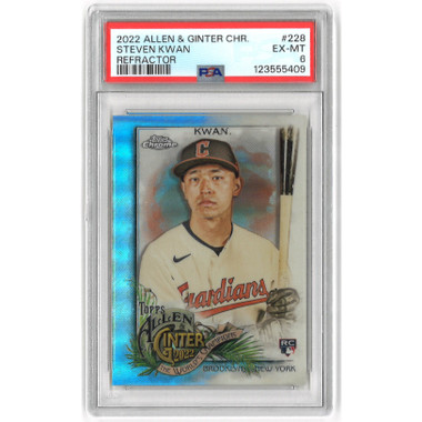 Steven Kwan Cleveland Guardians 2022 Topps Allen & Ginter Chrome Refractor # 228 Rookie Card PSA 6