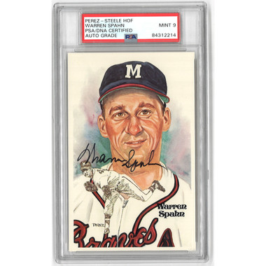 Warren Spahn Autographed Perez-Steele HOF Series Postcard # 139 (PSA-14)