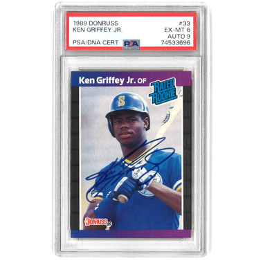 Ken Griffey Jr. Autographed Baseball Rookie Card 1989 Donruss # 33 (PSA 6)