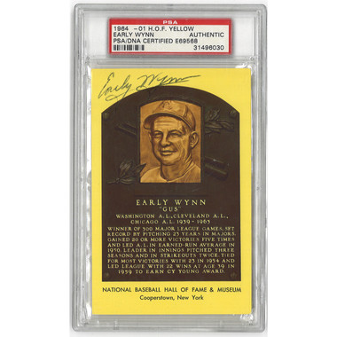 Early Wynn Autographed Hall of Fame Plaque Postcard (PSA-30)