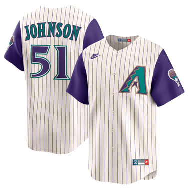 Men’s Nike Randy Johnson Arizona Diamondbacks  Cooperstown Collection Limited Full Button Front Pinstripe Replica Jersey