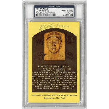Lefty Grove Autographed Hall of Fame Plaque Postcard (PSA-82)