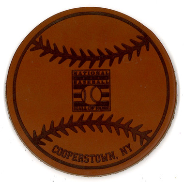 Baseball Hall of Fame Logo Engraved Leather Coaster