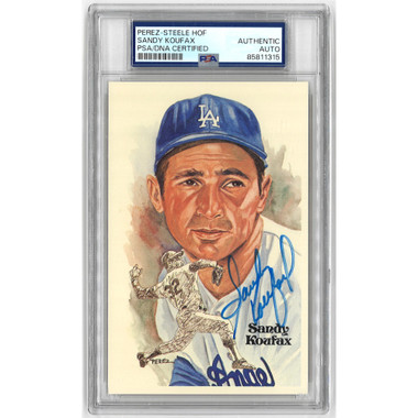 Sandy Koufax Autographed Perez-Steele HOF Series Postcard # 131 (PSA-15)