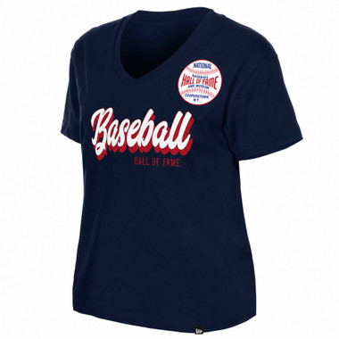 Women’s Baseball Hall of Fame New Era Navy V-Neck Glitter T-Shirt