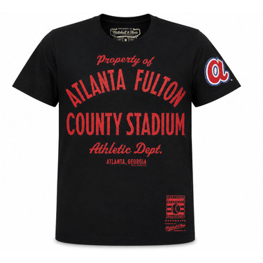 Men’s Mitchell & Ness Property Of Atlanta Fulton County Stadium Navy T-Shirt