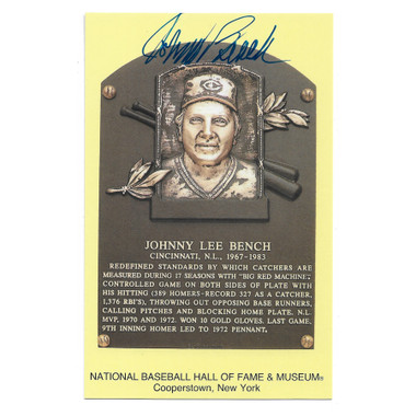 Johnny Bench Autographed Hall of Fame Plaque Postcard (Fanatics)