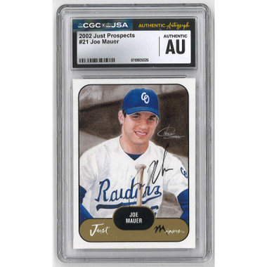 Joe Mauer Autographed Card 2002 Just Minors Just Prospects # 21 Pre-Rookie Card (JSA/CGC)