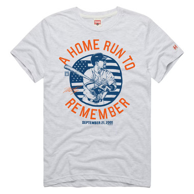 Men’s Homage Mike Piazza Post 9/11 Home Run 25th Anniversary Light Grey T-Shirt