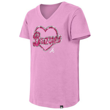 Youth New Era Atlanta Braves Sequin Pink V-Neck T-Shirt