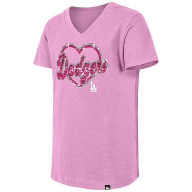 Youth New Era Los Angeles Dodgers Sequin Pink V-Neck T-Shirt