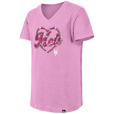 Youth New Era New York Mets Sequin Pink V-Neck T-Shirt