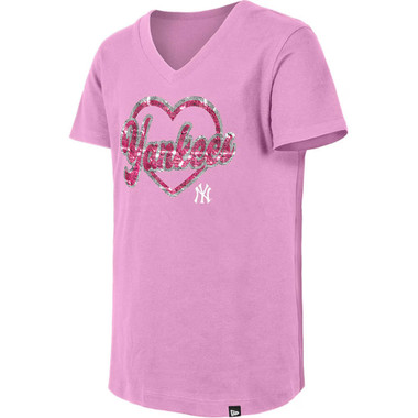 Youth New Era New York Yankees Sequin Pink V-Neck T-Shirt