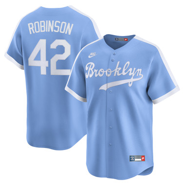 Men’s Nike Jackie Robinson Brooklyn Dodgers Cooperstown Collection Limited Full Button Front Light Blue Replica Jersey