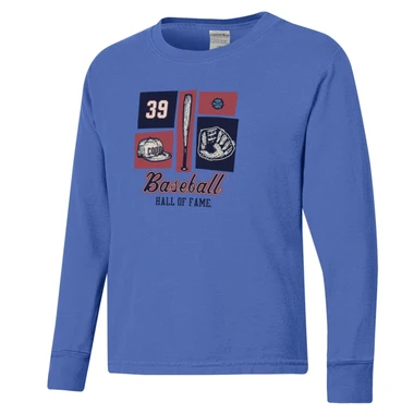 Youth Baseball Hall of Fame Comfort Wash Blue Long Sleeve T-Shirt