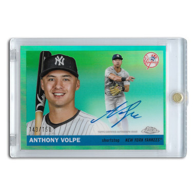Anthony Volpe Autographed Card 2025 Topps Chrome Platinum Anniversary Aqua # CPA-AV Ltd Ed of 150