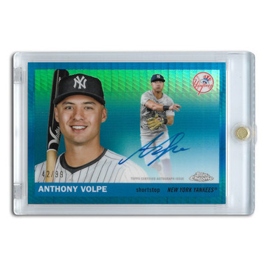 Anthony Volpe Autographed Card 2025 Topps Chrome Platinum Anniversary Blue # CPA-AV Ltd Ed of 99