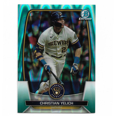 Christian Yelich 2023 Bowman Chrome Aqua Ray Wave Refractor # 57 Ltd Ed of 199
