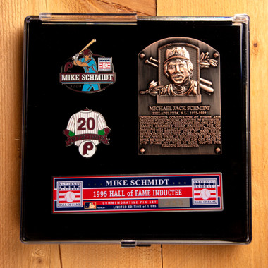 Mike Schmidt Hall of Fame Exclusive 3 Piece Pin Set with Plaque Bust Ltd Ed of 1,995