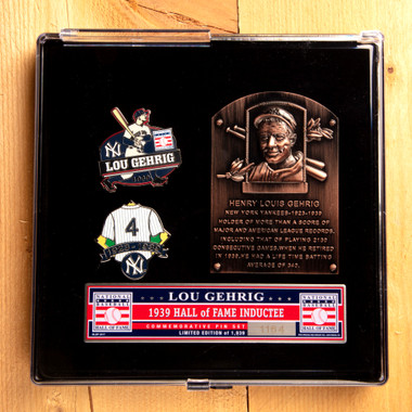 Lou Gehrig Hall of Fame Exclusive 3 Piece Pin Set with Plaque Bust Ltd Ed of 1,939