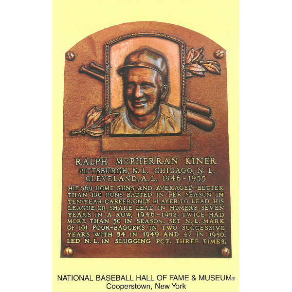 Ralph Kiner Baseball Hall of Fame Plaque Postcard