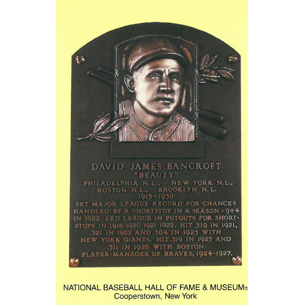 David Bancroft Baseball Hall of Fame Plaque Postcard