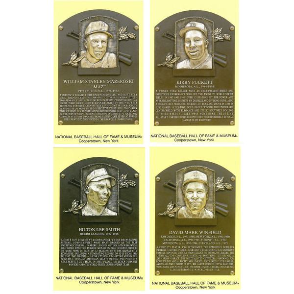 Class of 2001 Baseball Hall of Fame Plaque Postcard Set of 4 (Mazeroski, Puckett, Smith, Winfield)