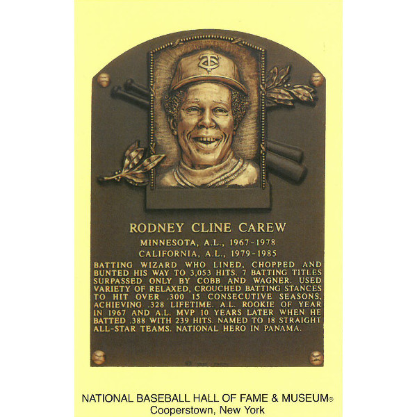 Rod Carew Baseball Hall of Fame Plaque Postcard