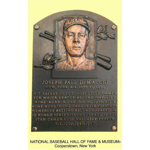 Joe DiMaggio Baseball Hall of Fame Plaque Postcard