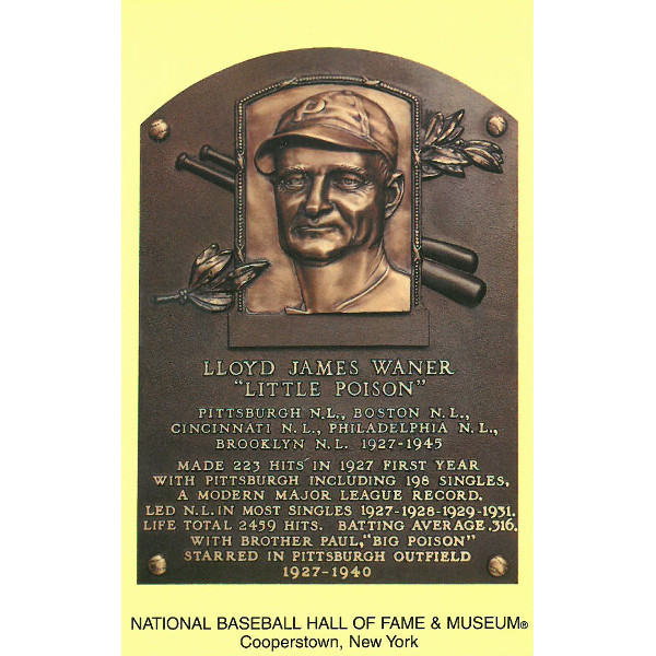 Lloyd Waner Baseball Hall of Fame Plaque Postcard