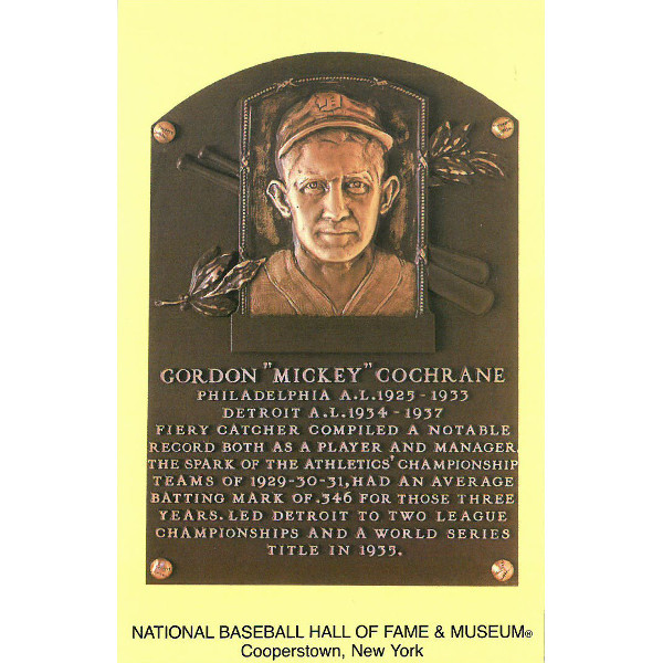 Mickey Cochrane Baseball Hall of Fame Plaque Postcard