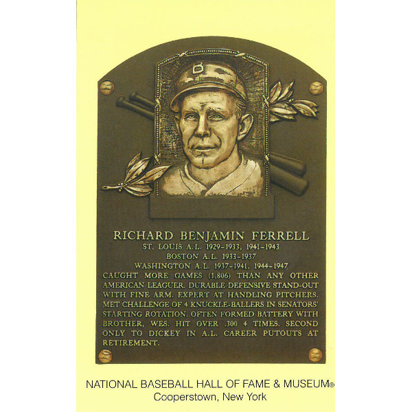 Rick Ferrell Baseball Hall of Fame Plaque Postcard