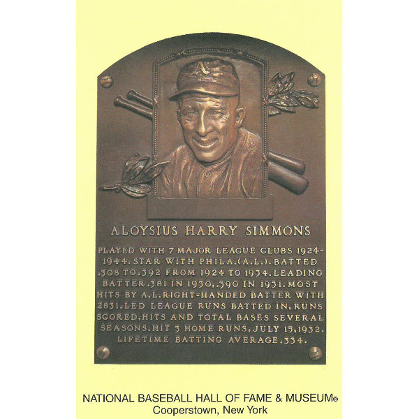 Al Simmons Baseball Hall of Fame Plaque Postcard