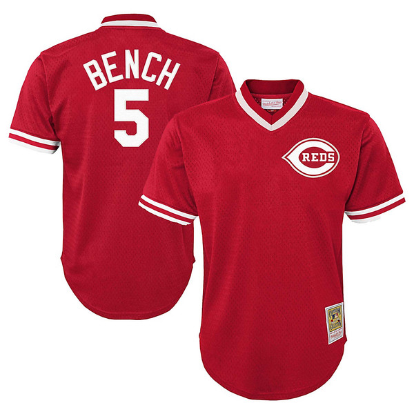 Men's Mitchell & Ness Johnny Bench 1983 Cincinnati Reds Batting Practice Cooperstown Jersey