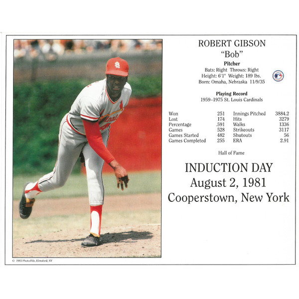 Bob Gibson St. Louis Cardinals 1981 Hall of Fame Induction 8x10 Photocard