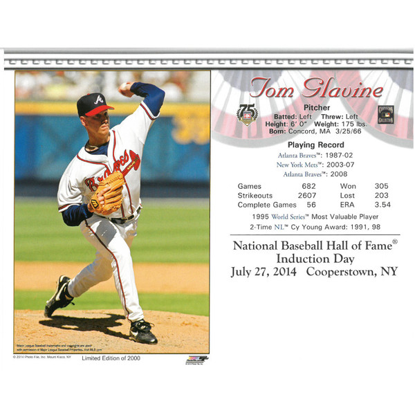 Tom Glavine Atlanta Braves 2014 Hall of Fame Induction 8x10 Photocard