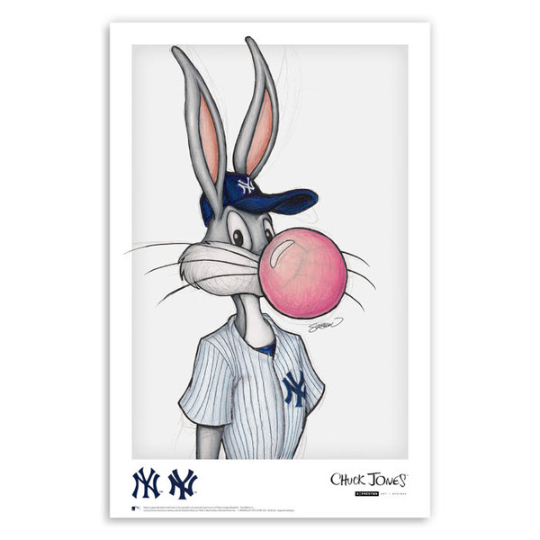 New York Yankees Bubblegum Bugs Minimalist Looney Tunes Collection 11 x 17 Fine Art Print by artist S. Preston