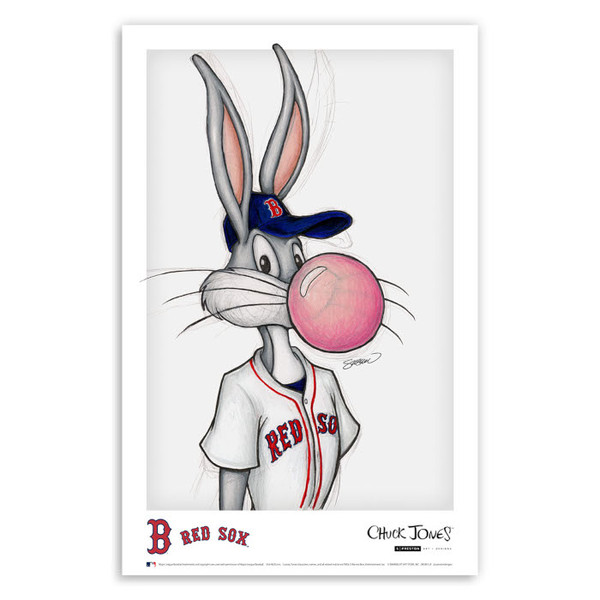 Boston Red Sox Bubblegum Bugs Minimalist Looney Tunes Collection 11 x 17 Fine Art Print by artist S. Preston