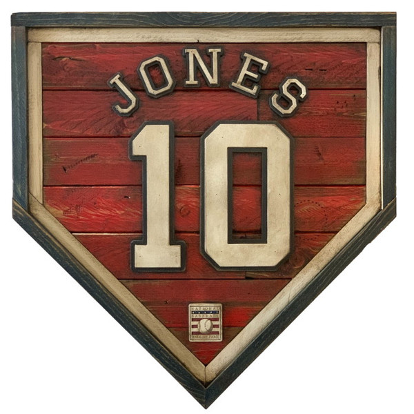 Chipper Jones Hall of Fame Vintage Distressed Wood 20 Inch Heritage Red Home Plate