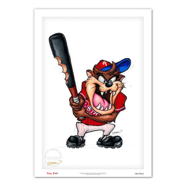 Philadelphia Phillies Taz on Deck Minimalist Looney Tunes Collection 14 x 20 Fine Art Print by artist S. Preston - Ltd Ed of 100