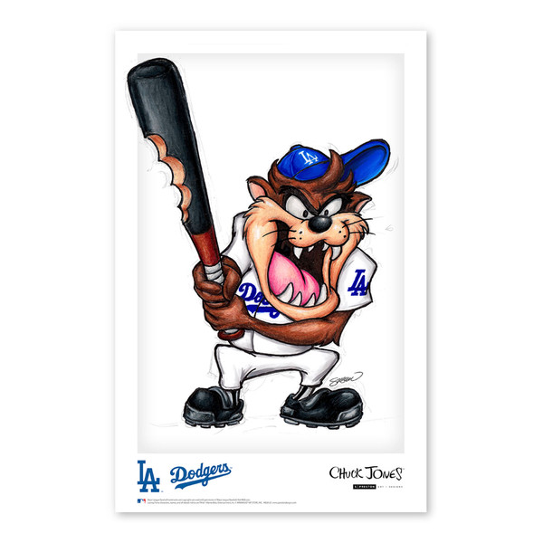 Los Angeles Dodgers Taz on Deck Minimalist Looney Tunes Collection 11 x 17 Fine Art Print by artist S. Preston